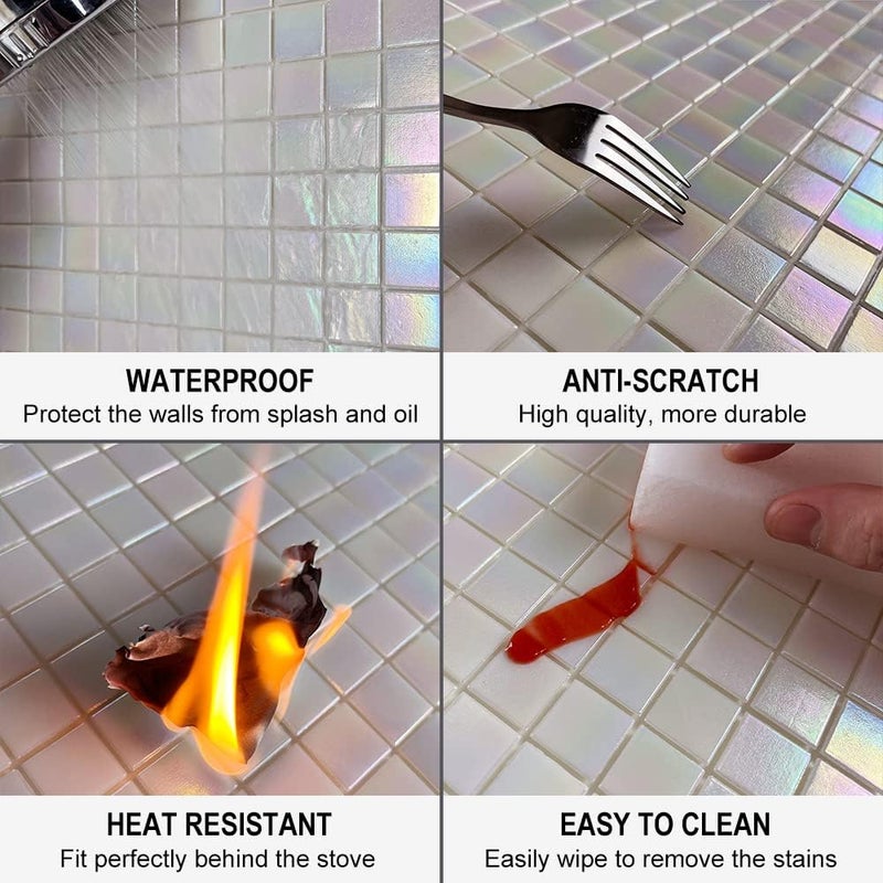 DICOFUN 2 White Rainbow Peel and Stick Backsplash, 6.6" x 6.6" Glass Mosaic Tile for Kitchen and Bathroom - Image 4
